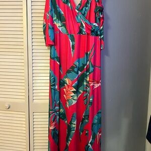 Tropical Pink and Green Maxi Dress